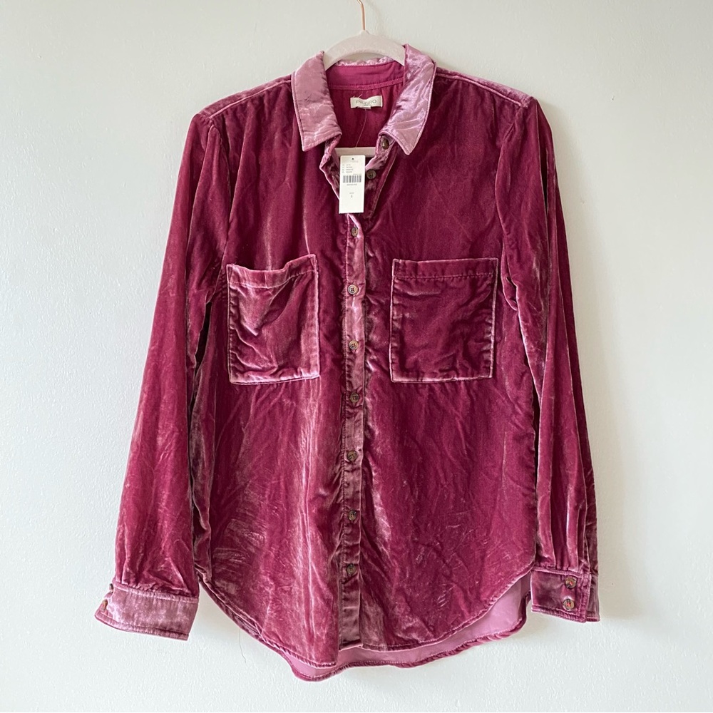 NEW ANTHROPOLOGIE Pilcro Relaxed Velvet Buttondown Shirt MAUVE Pink size S - Picture 6 of 12